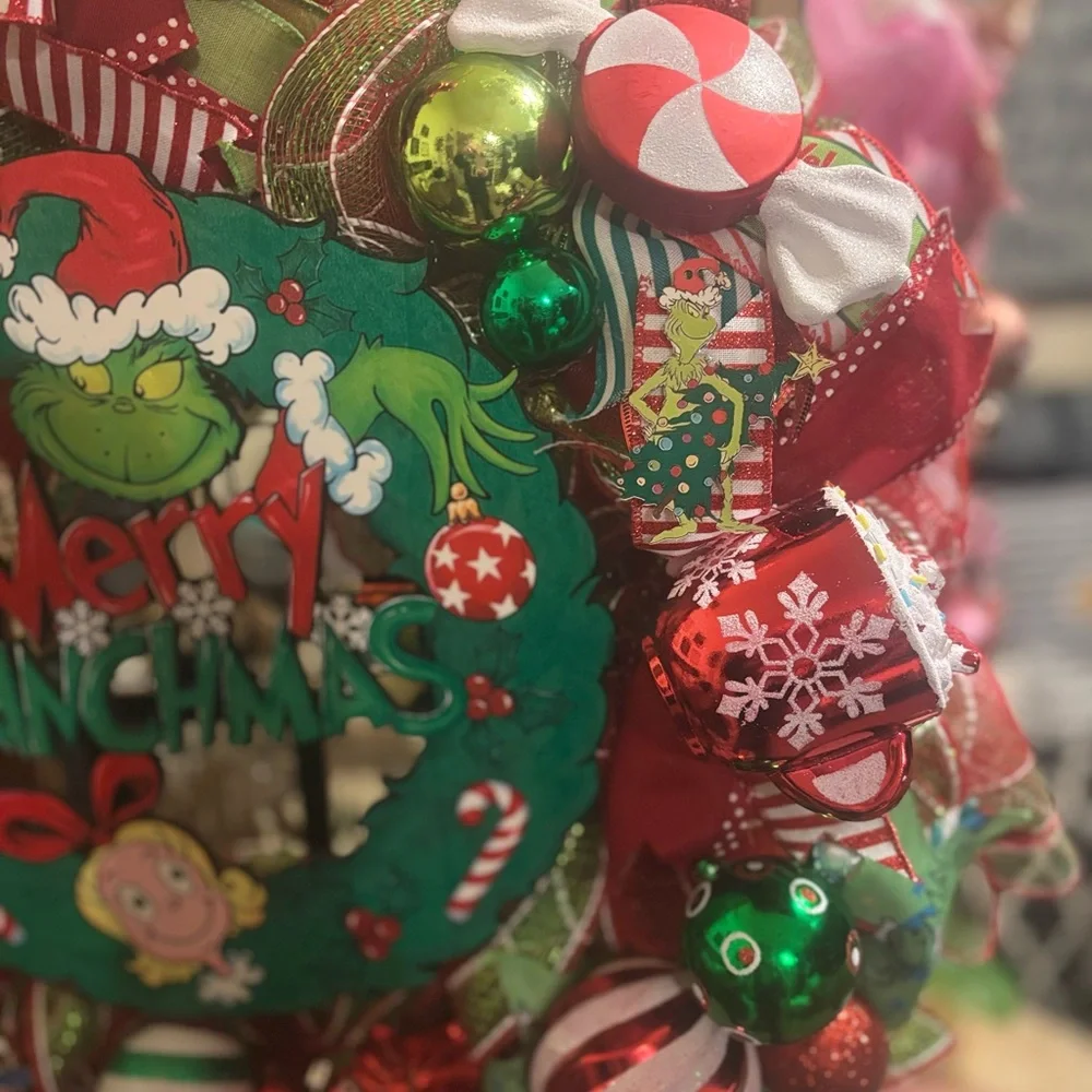 Festive Grinch Holiday Wreath with Red and Green Accents